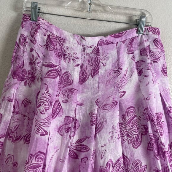 J Jill Womens Petite 10 Purple Floral Pleated Midi Skirt 100% Linen Lined - Picture 10 of 10